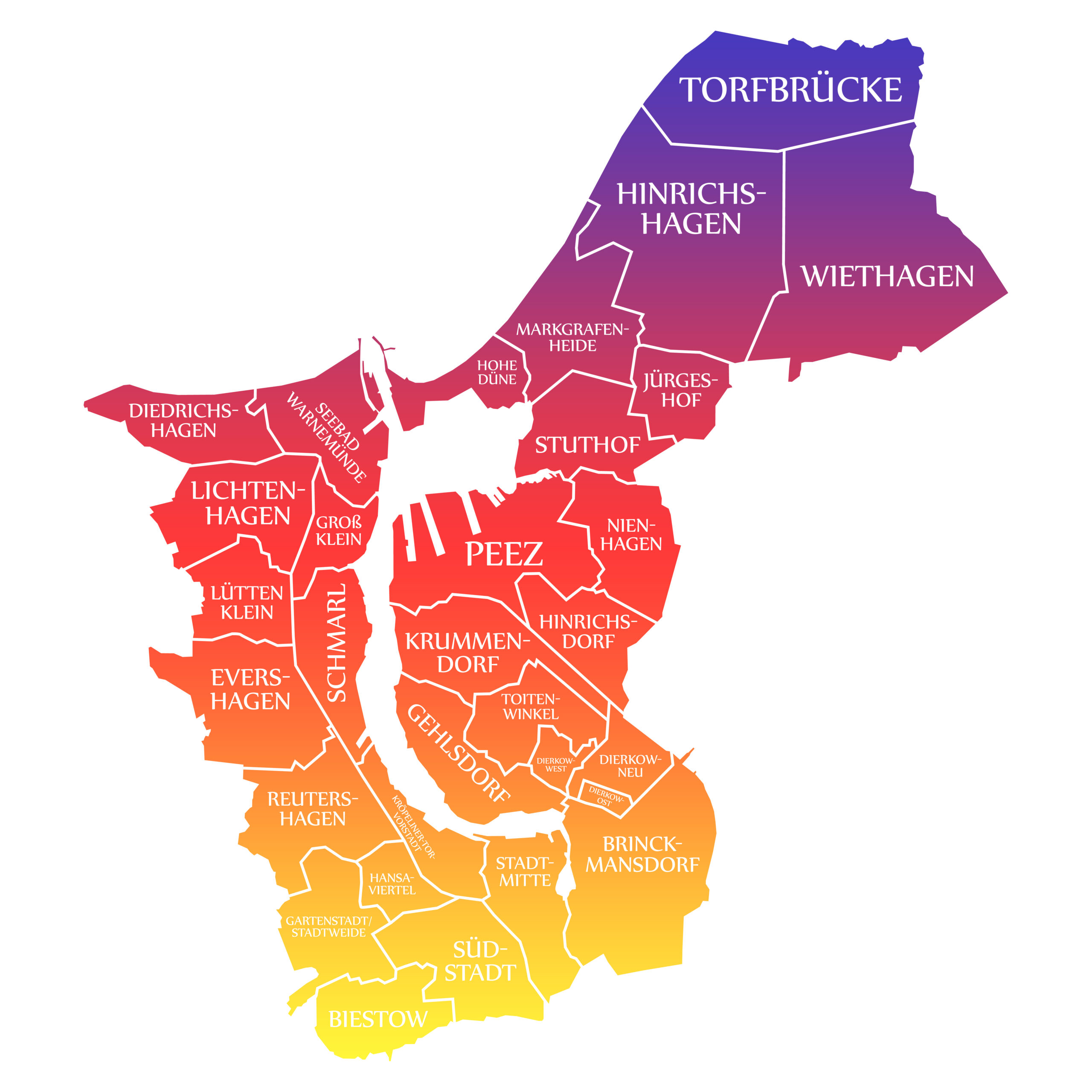 Rostock City Map Germany DE labelled rainbow colored illustration